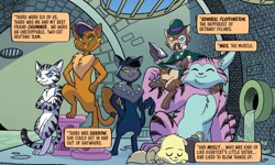 Size: 1252x750 | Tagged: safe, artist:tonyfleecs, idw, admiral fluffington, capper dapperpaws, chummer, max, molly, shadow (g4), abyssinian, cat, anthro, g4, season 10, spoiler:comic, spoiler:comic96, female, group, male, sextet