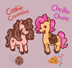 Size: 1600x1500 | Tagged: safe, artist:hee-to-the-haw, li'l cheese, oc, oc:cookie crumbles, earth pony, pony, g4, the last problem, alternate name, bag, brother and sister, duo, duo male and female, female, freckles, male, mare, name, offspring, older, older li'l cheese, parent:cheese sandwich, parent:pinkie pie, parents:cheesepie, saddle bag, siblings, simple background, stallion, unshorn fetlocks