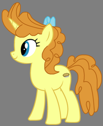 Size: 1180x1448 | Tagged: safe, artist:cat-ria, artist:star polaris and friends, derpibooru exclusive, pumpkin cake, pony, unicorn, g4, base used, blue eyes, bow, cute, female, gray background, mare, older, older pumpkin cake, pumpkinbetes, simple background, smiling, solo, standing