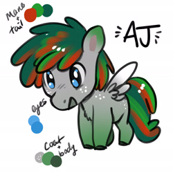 Size: 2191x2187 | Tagged: safe, artist:opalacorn, oc, oc only, oc:aj, pegasus, pony, chest fluff, color palette, colt, foal, freckles, gradient legs, high res, male, open mouth, open smile, simple background, smiling, solo, spread wings, white background, wings