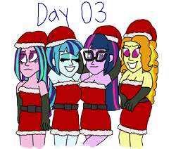 Size: 3500x2970 | Tagged: safe, artist:bigpurplemuppet99, adagio dazzle, aria blaze, sci-twi, sonata dusk, twilight sparkle, equestria girls, g4, christmas, high res, holiday, newbie artist training grounds, simple background, the dazzlings, transparent background