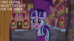 Size: 2000x1123 | Tagged: safe, edit, edited screencap, editor:quoterific, screencap, snowfall frost, starlight glimmer, a hearth's warming tail, g4, snow, solo