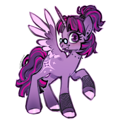 Size: 1495x1500 | Tagged: safe, artist:caninecrypt, twilight sparkle, alicorn, pony, g4, alternate cutie mark, alternate design, alternate hairstyle, alternative, ear piercing, fishnet stockings, glasses, piercing, simple background, solo, twilight sparkle (alicorn), white background