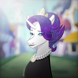 Size: 2048x2048 | Tagged: dead source, safe, artist:gl0e10usx7, rarity, pony, unicorn, g4, alternate hairstyle, clothes, curved horn, cute, dress, eyeshadow, female, high res, horn, jewelry, lipstick, makeup, mare, necklace, pearl necklace, raribetes, solo