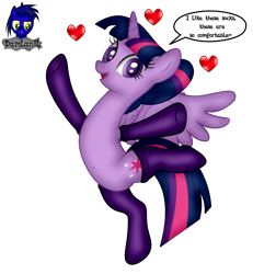 Size: 3840x4154 | Tagged: safe, alternate version, artist:damlanil, twilight sparkle, alicorn, pony, g4, alternate hairstyle, belly, belly button, clothes, comic, cute, female, floating heart, frog (hoof), heart, horn, looking at you, mare, open mouth, open smile, raised hoof, show accurate, simple background, smiling, socks, solo, speech bubble, spread wings, standing, standing on one leg, stretching, talking to viewer, text, transparent background, twiabetes, twilight sparkle (alicorn), underhoof, vector, wings