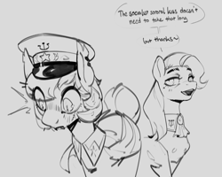 Size: 3000x2400 | Tagged: safe, artist:egil, oc, oc only, oc:karamelka sladkaya, oc:masha norushkina, bat pony, earth pony, pony, equestria at war mod, female, high res, implied kissing, lesbian, monochrome, shipping, sketch