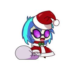 Size: 3968x3664 | Tagged: safe, alternate version, artist:stellarjinx, dj pon-3, vinyl scratch, human, equestria girls, g4, chibi, christmas, clothes, costume, female, glasses, hat, high res, holiday, padoru, santa costume, santa hat, simple background, solo, vinyl's glasses, white background