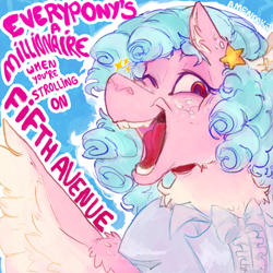 Size: 1500x1500 | Tagged: safe, artist:amendokat, cozy glow, pegasus, pony, g4, clothes, female, filly, foal, open mouth, shirley temple, simple background, solo, text