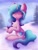 Size: 1550x2048 | Tagged: safe, artist:gaffy, izzy moonbow, pony, unicorn, g5, cheek fluff, chest fluff, cute, ear fluff, eyebrows, eyebrows visible through hair, eyes closed, female, horn, izzybetes, mare, sitting, snow, snowflake, solo, tongue out, tree, winter