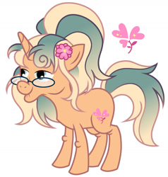 Size: 1280x1343 | Tagged: safe, artist:vi45, oc, oc only, pony, unicorn, g4, female, flower, flower in hair, glasses, mare, simple background, solo, white background