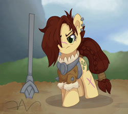 Size: 1800x1600 | Tagged: safe, artist:swasfews, steela oresdotter, earth pony, pony, g4, female, mare, mighty helm, solo, spear, weapon