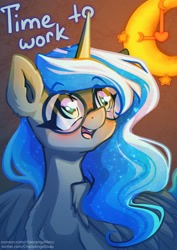 Size: 935x1323 | Tagged: safe, artist:chaosangeldesu, princess luna, alicorn, pony, g4, blushing, cute, glasses, smiling, solo