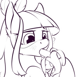 Size: 2000x2000 | Tagged: safe, artist:anti1mozg, oc, oc only, oc:kuruminha, earth pony, pony, banana, blushing, eating, female, food, herbivore, high res, mare, not a penis, not porn, simple background, solo, suggestive eating, white background