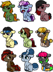 Size: 3101x4195 | Tagged: safe, artist:sexygoatgod, oc, earth pony, pegasus, pony, unicorn, adoptable, chibi, female, male, simple background, transparent background
