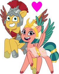 Size: 1200x1502 | Tagged: safe, artist:prixy05, edit, vector edit, flash magnus, somnambula, pegasus, pony, g4, g5, my little pony: tell your tale, duo, duo male and female, egyptian, egyptian headdress, egyptian pony, female, flying, g4 to g5, generation leap, heart, helmet, magnambula, male, shipping, simple background, stallion, straight, transparent background, vector