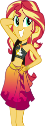 Size: 922x2520 | Tagged: safe, edit, edited screencap, editor:mrtoonlover83, screencap, sunset shimmer, human, equestria girls, g4, arm behind head, armpits, background removed, belly, belly button, big grin, big smile, bikini, clothes, female, geode of empathy, grin, legs, magical geodes, midriff, not a vector, sarong, simple background, smiling, solo, swimsuit, transparent background, wrong aspect ratio