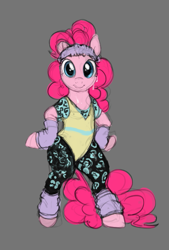 Size: 547x807 | Tagged: safe, artist:misstwipietwins, pinkie pie, earth pony, pony, g4, 80s, bipedal, clothes, fitness, headband, leg warmers, leotard, looking at you, sketch, smiling, solo, sweat