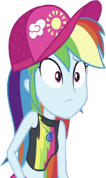 Size: 1503x2520 | Tagged: safe, edit, edited screencap, editor:mrtoonlover83, screencap, rainbow dash, human, pony, equestria girls, g4, background removed, bikini, cap, clothes, female, geode of super speed, hat, magical geodes, not a vector, simple background, solo, swimsuit, transparent background