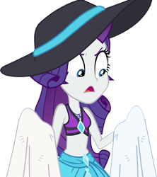 Size: 2236x2520 | Tagged: safe, edit, edited screencap, editor:mrtoonlover83, screencap, rarity, human, equestria girls, g4, background removed, belly button, bikini, clothes, female, hat, high res, not a vector, rarity is not amused, sarong, simple background, solo, swimsuit, towel, transparent background, unamused