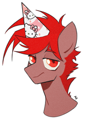 Size: 1377x1908 | Tagged: artist needed, safe, oc, oc only, oc:hardy, alicorn, pony, bust, hat, male, party hat, simple background, solo, stallion, white background
