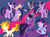 Size: 1366x1024 | Tagged: safe, artist:starlingsentry27, mean twilight sparkle, sci-twi, twilight sparkle, alicorn, pony, unicorn, equestria girls, g4, the last problem, eyes closed, female, mare, midnight sparkle, older, older twilight, older twilight sparkle (alicorn), princess twilight 2.0, rainbow power, raised hoof, rapidash twilight, twilight sparkle (alicorn), unicorn twilight