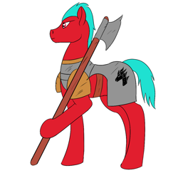 Size: 1000x1000 | Tagged: safe, artist:saint boniface, oc, oc only, earth pony, pony, armor, axe, male, simple background, solo, stallion, weapon, white background