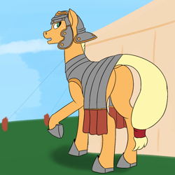 Size: 1000x1000 | Tagged: safe, artist:saint boniface, applejack, earth pony, pony, g4, armor, butt, dock, plot, roman, solo, tail