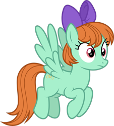Size: 8551x9477 | Tagged: safe, artist:starryshineviolet, peppermint goldylinks, pegasus, pony, g4, school raze, absurd resolution, background pony, bow, confused, female, flying, friendship student, hair bow, mare, simple background, solo, spread wings, transparent background, vector, wings