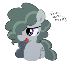 Size: 820x753 | Tagged: safe, artist:algoatall, marble pie, earth pony, pony, g4, alternate hairstyle, blushing, cute, dialogue, female, marblebetes, mare, simple background, solo, speech bubble, transparent background