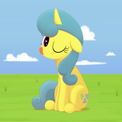 Size: 3000x3000 | Tagged: safe, alternate version, artist:algoatall, lemon hearts, pony, unicorn, g4, cute, female, happy, heart, heart eyes, high res, lemonbetes, looking at you, mare, mlem, one eye closed, silly, solo, tongue out, wingding eyes