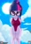 Size: 1060x1500 | Tagged: safe, alternate character, alternate version, artist:minusclass, part of a set, sci-twi, twilight sparkle, human, equestria girls, g4, big breasts, breasts, busty sci-twi, clothes, female, looking at you, looking down, looking down at you, one-piece swimsuit, patreon, patreon logo, shadowbolts swimsuit, solo, sun, swimsuit