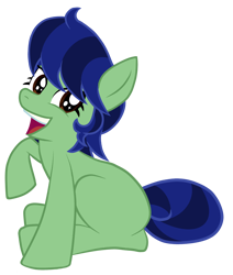 Size: 3300x3900 | Tagged: safe, artist:gabosor, derpibooru exclusive, oc, oc only, oc:gabosor, pony, unicorn, 2024 community collab, derpibooru community collaboration, adult blank flank, big eyes, big smile, blank flank, blue mane, digital art, female, full body, green coat, high res, horn, long tail, looking at you, mare, meta, open mouth, png, ponysona, posing for photo, raised hoof, raised leg, show accurate, simple background, sitting, smiling, smiling at you, solo, tail, teeth, transparent background, vector, wingding eyes