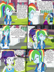 Size: 768x1024 | Tagged: source needed, safe, artist:ilaria122, lightning dust, rainbow dash, rarity, soarin', comic:a mysterious rival, equestria girls, g4, implied shipping, implied soarindash, implied straight