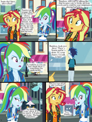 Size: 768x1024 | Tagged: source needed, safe, artist:ilaria122, rainbow dash, soarin', sunset shimmer, comic:a mysterious rival, equestria girls, g4, implied shipping, implied soarindash, implied straight
