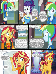 Size: 768x1024 | Tagged: source needed, safe, artist:ilaria122, rainbow dash, rarity, sunset shimmer, comic:a mysterious rival, equestria girls, g4, implied shipping, implied soarindash, implied straight