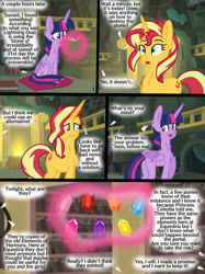 Size: 413x552 | Tagged: source needed, safe, artist:ilaria122, sunset shimmer, twilight sparkle, alicorn, pony, unicorn, comic:a mysterious rival, equestria girls, g4, female, horn, mare, twilight sparkle (alicorn)