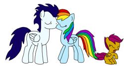 Size: 750x401 | Tagged: safe, artist:delphina34, rainbow dash, scootaloo, soarin', pegasus, pony, g4, female, filly, foal, male, mare, ship:soarindash, shipping, simple background, stallion, straight, transparent background