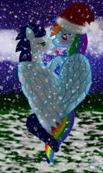 Size: 692x1154 | Tagged: source needed, safe, artist:delphina34, rainbow dash, soarin', pegasus, pony, g4, christmas, female, holiday, male, ship:soarindash, shipping, straight