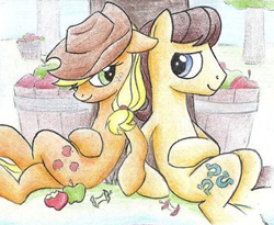 Size: 306x251 | Tagged: source needed, safe, artist:islamilenaria, applejack, caramel, g4, female, male, ship:carajack, shipping, straight