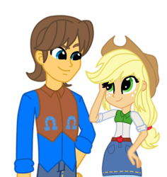 Size: 520x551 | Tagged: artist needed, source needed, safe, applejack, caramel, equestria girls, g4, female, male, ship:carajack, shipping, simple background, straight, transparent background