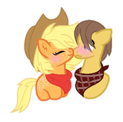 Size: 365x362 | Tagged: artist needed, source needed, safe, applejack, caramel, earth pony, pony, g4, female, male, ship:carajack, shipping, simple background, straight, transparent background