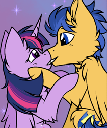 Size: 414x494 | Tagged: source needed, safe, artist:pegacousinceles, flash sentry, twilight sparkle, alicorn, pegasus, pony, g4, duo, female, fluffy, looking at each other, looking at someone, male, ship:flashlight, shipping, stallion, straight, twilight sparkle (alicorn)