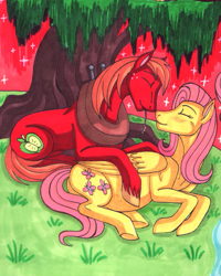 Size: 983x1229 | Tagged: artist needed, source needed, safe, edit, big macintosh, fluttershy, earth pony, pegasus, pony, g4, cropped, female, male, ship:fluttermac, shipping, straight