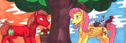 Size: 1873x645 | Tagged: artist needed, source needed, safe, big macintosh, fluttershy, earth pony, pegasus, pony, g4, female, male, ship:fluttermac, shipping, straight