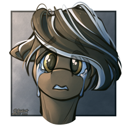 Size: 1500x1500 | Tagged: safe, artist:stardustspix, oc, oc only, oc:caramel, earth pony, pony, colored eyebrows, colored eyelashes, colored pupils, crying, eye clipping through hair, eyebrows, eyebrows visible through hair, floppy ears, frown, gradient background, looking at you, male, sad, solo, stallion, sternocleidomastoid