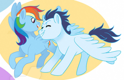 Size: 622x406 | Tagged: artist needed, source needed, safe, rainbow dash, soarin', pegasus, pony, g4, female, male, ship:soarindash, shipping, straight