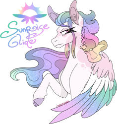 Size: 1920x2038 | Tagged: safe, artist:mrufka69, oc, oc only, oc:sunrise glide, pegasus, pony, braid, closed mouth, cloven hooves, coat markings, colored hooves, colored pinnae, colored wings, colored wingtips, dappled, ethereal mane, female, frown, gradient mane, gradient wings, mare, multicolored hair, multicolored wings, pegasus oc, rainbow hair, raised hoof, simple background, solo, sparkly mane, sparkly wings, transparent background, wings