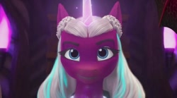 Size: 828x460 | Tagged: safe, screencap, lava (g5), opaline arcana, alicorn, dragon, pony, g5, my little pony: make your mark, my little pony: make your mark chapter 6, roots of all evil, spoiler:g5, female, mare, offscreen character, solo focus