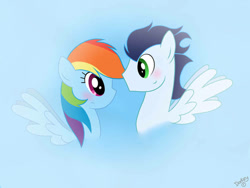 Size: 749x562 | Tagged: source needed, safe, artist:darkynez, rainbow dash, soarin', pegasus, pony, g4, female, male, ship:soarindash, shipping, straight