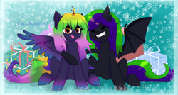 Size: 4000x2144 | Tagged: safe, artist:cattstaycool, oc, oc only, oc:avra, oc:flysoul dragon, dragon, hybrid, snow, snowflake